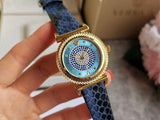 Buy Shop Versace V-Motif Vintage Logo Diamonds Blue Dial Blue Leather Strap Watch for Women - VERE01018 USA Online