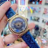 Buy Shop Versace V-Motif Vintage Logo Diamonds Blue Dial Blue Leather Strap Watch for Women - VERE01018 USA Online