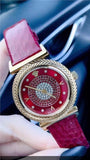 Buy Shop Versace V-Motif Vintage Logo Diamonds Gold Dial Pink Leather Strap Watch for Women - VERE01118 USA Online