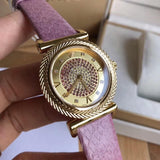Buy Shop Versace V-Motif Vintage Logo Diamonds Gold Dial Pink Leather Strap Watch for Women - VERE01118 USA Online