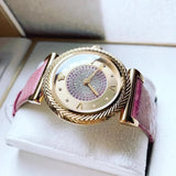 Buy Shop Versace V-Motif Vintage Logo Diamonds Gold Dial Pink Leather Strap Watch for Women - VERE01118 USA Online