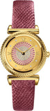 Buy Shop Versace V-Motif Vintage Logo Diamonds Gold Dial Pink Leather Strap Watch for Women - VERE01118 USA Online