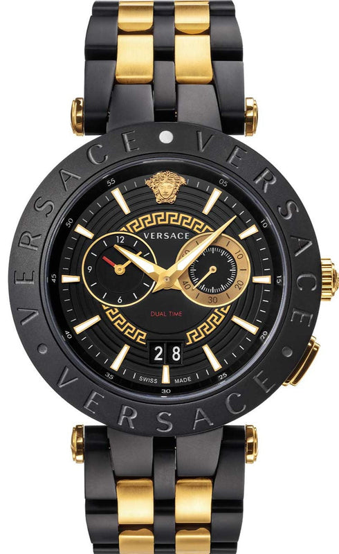 Buy Shop Versace V-Race Analog Quartz Black Dial Two Tone Steel Strap Watch For Men - VEBV00619 USA Online