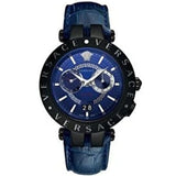 Buy Shop Versace V Race Chronograph Quartz Blue Dial Blue Leather Strap Watch For Men - VEBV00419 USA Online