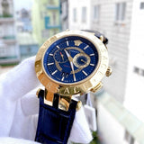 Buy Shop Versace V-Race Multifunction Quartz Blue Dial Blue Leather Strap Watch For Men - VEBV00219 USA Online