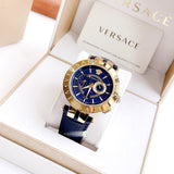 Buy Shop Versace V-Race Multifunction Quartz Blue Dial Blue Leather Strap Watch For Men - VEBV00219 USA Online