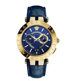 Buy Shop Versace V-Race Multifunction Quartz Blue Dial Blue Leather Strap Watch For Men - VEBV00219 USA Online