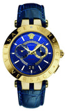 Buy Shop Versace V-Race Multifunction Quartz Blue Dial Blue Leather Strap Watch For Men - VEBV00219 USA Online