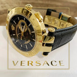 Buy Shop Versace V-Race Quartz Black Dial Black Leather Strap Watch For Men - VEBV00119 USA Online