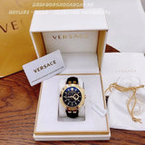 Buy Shop Versace V-Race Quartz Black Dial Black Leather Strap Watch For Men - VEBV00119 USA Online