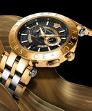 Buy Shop Versace V-Race Quartz Black Dial Gold Steel Strap Watch For Men - VEBV00519 USA Online