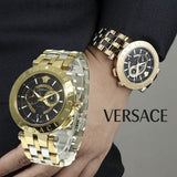 Buy Shop Versace V-Race Quartz Black Dial Gold Steel Strap Watch For Men - VEBV00519 USA Online