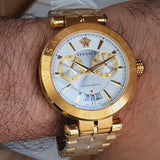 Buy Shop Versace V Racer Chronograph White Dial Gold Steel Strap Watch for Men - VBR060017 USA Online
