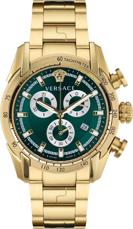 Buy Shop Versace V-Ray Chronograph Quartz Green Dial Gold Steel Strap Watch For Men - VE2I00621 USA Online