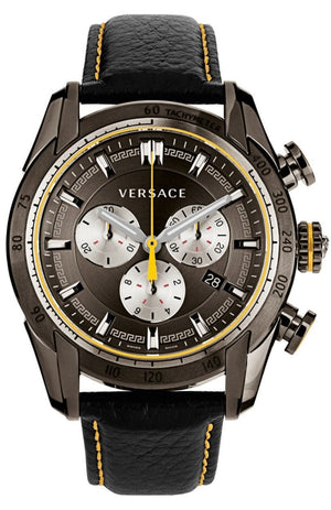 Buy Shop Versace V Ray Chronograph Grey Dial Black Leather Strap Watch for Men - VDB020014 USA Online