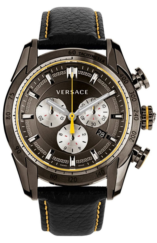 Buy Shop Versace V Ray Chronograph Grey Dial Black Leather Strap Watch for Men - VDB020014 USA Online