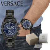 Buy Shop Versace V-Ray Chronograph Quartz Blue Dial Black Leather Strap Watch For Men - VEDB00418 USA Online