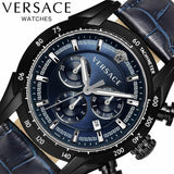 Buy Shop Versace V-Ray Chronograph Quartz Blue Dial Black Leather Strap Watch For Men - VEDB00418 USA Online
