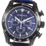 Buy Shop Versace V-Ray Chronograph Quartz Blue Dial Black Leather Strap Watch For Men - VEDB00418 USA Online