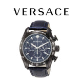 Buy Shop Versace V-Ray Chronograph Quartz Blue Dial Black Leather Strap Watch For Men - VEDB00418 USA Online