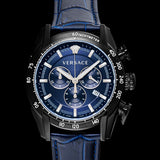 Buy Shop Versace V-Ray Chronograph Quartz Blue Dial Black Leather Strap Watch For Men - VEDB00418 USA Online