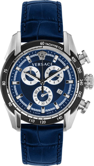 Buy Shop Versace V-Ray Chronograph Quartz Blue Dial Blue Leather Strap Watch for Men - VE2I00721 USA Online
