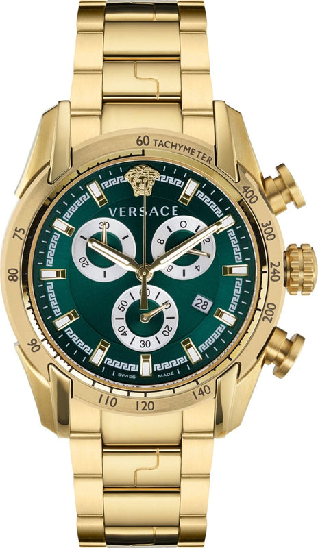 Buy Shop Versace V-Ray Chronograph Quartz Green Dial Gold Steel Strap Watch For Men - VE2I00621 USA Online