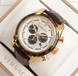 Buy Shop Versace V-Ray Chronograph White Dial Black Leather Strap Watch for Men - VDB040014 USA Online