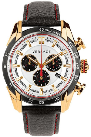 Buy Shop Versace V-Ray Chronograph White Dial Black Leather Strap Watch for Men - VDB040014 USA Online