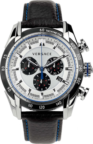 Buy Shop Versace V-Ray Quartz Silver Dial Black Leather Strap Watch for Men - VDB010014 USA Online