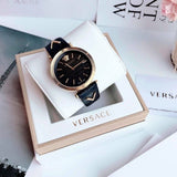 Buy Shop Versace V-Twist Black Dial Black Leather Strap Watch for Women - VELS00619 USA Online