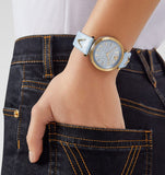 Buy Shop Versace V-Twist Blue Dial Blue Leather Strap Watch for Women - VELS00319 USA Online
