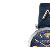 Buy Shop Versace V-Twist Quartz Blue Dial Blue Leather Strap Watch for Women - VELS00119 USA Online
