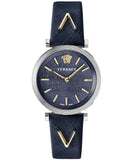 Buy Shop Versace V-Twist Quartz Blue Dial Blue Leather Strap Watch for Women - VELS00119 USA Online