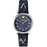 Buy Shop Versace V-Twist Quartz Blue Dial Blue Leather Strap Watch for Women - VELS00119 USA Online