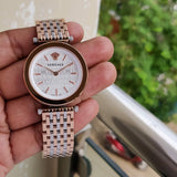 Buy Shop Versace V-Twist White Dial Two Tone Mesh Bracelet Watch for Women - VELS00719 USA Online