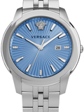 Buy Shop Versace V-Urban Light Blue Dial Silver Steel Strap Watch for Men - VELQ00419 USA Online