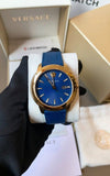 Buy Shop Versace V-Urban Quartz Blue Dial Blue Leather Strap Watch for Men - VELQ00319 USA Online