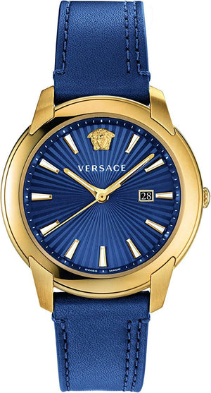 Buy Shop Versace V-Urban Quartz Blue Dial Blue Leather Strap Watch for Men - VELQ00319 USA Online