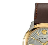 Buy Shop Versace V-Urban Quartz Grey Dial Brown Leather Strap Watch for Men - VELQ00219 USA Online