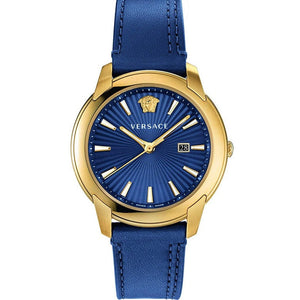 Buy Shop Versace V-Urban Quartz Blue Dial Blue Leather Strap Watch for Men - VELQ00319 USA Online