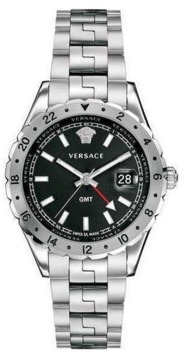 Buy Shop Versace Hellenyium GMT Black Dial Silver Steel Strap Watch for Men - V11020015 USA Online