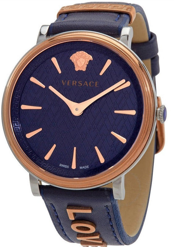 Buy Shop Versace V Circle Quartz Blue Dial Blue Leather Strap Watch For Women - VBP09017 USA Online