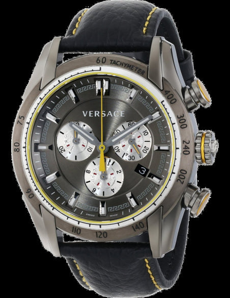 Buy Shop Versace V Ray Chronograph Grey Dial Black Leather Strap Watch for Men - VDB020014 USA Online