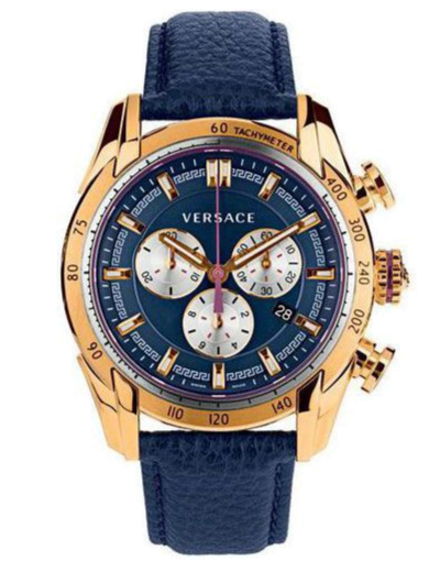 Buy Shop Versace V-Ray Blue Chronograph Blue Dial Blue Leather Strap Watch for Men - VDB030014 USA Online