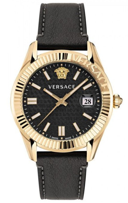 Buy Shop Versace Greca Time Quartz Black Dial Brown Leather Strap Watch For Men - VE3K00222 USA Online