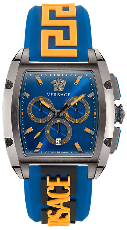 Buy Shop Versace Iconic Dominus Chronograph Blue Dial Blue Rubber Strap Watch For Men - VE6H00323 USA Online