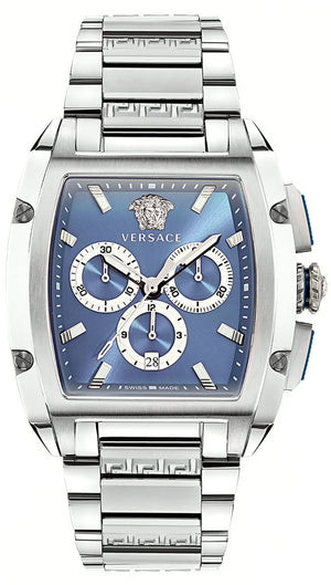 Buy Shop Versace Dominus Chronograph Blue Dial Silver Steel Strap Watch For Men - VE6H00423 USA Online