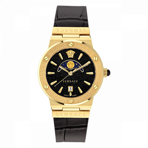 Buy Shop Versace Greca Moonphase Analog Black Dial Black Leather Strap Watch For Men - VE7G00123 USA Online