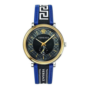 Buy Shop Versace V-Circle Black Dial Blue Leather Strap Watch for Men - VEBQ01419 USA Online